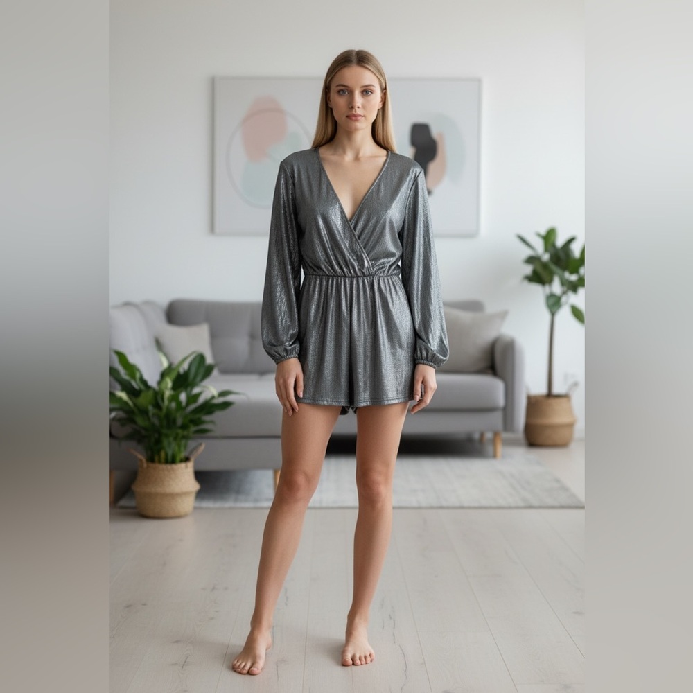 YOINS Metallic Gray Long Sleeve Top size M
